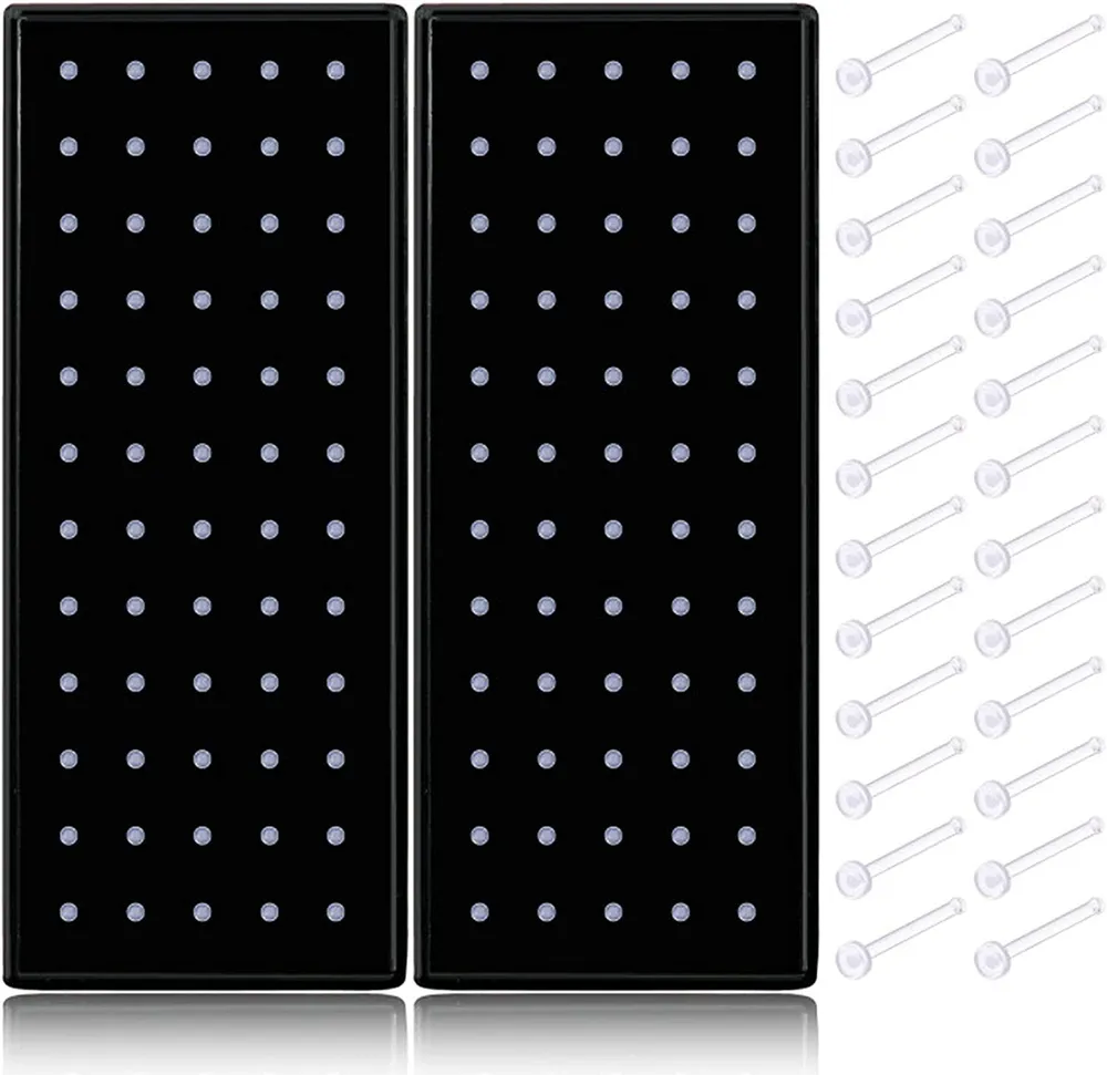 120Pcs 20G Clear Nose Rings ForWork Bioflex Nose Retainer Acrylic Nose Studs 2mm Flat Top Nose Piercing mit Box L-Form Nose Studs für Frauen Männer
