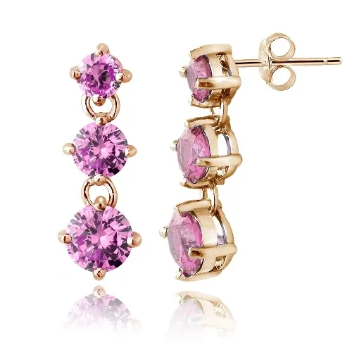 Rose Gold Ton über Sterling Silber Licht Pink CZ Drei Stein Dangle Ohrringe