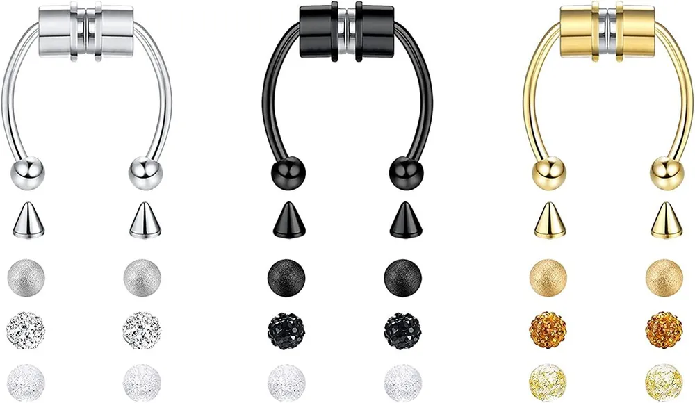 3 Pcs Magnetic Septum Nasen Ringe Hufeisen Falsche Nasen Ringe Schleife wiederverwendbar Faux Nasen Ring Schleife Nicht-Piercing Für Frauen Männer Unisex