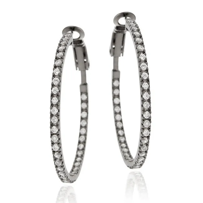 Sterling Silber CZ Black Inside Out Hoop Ohrringe, 35mm