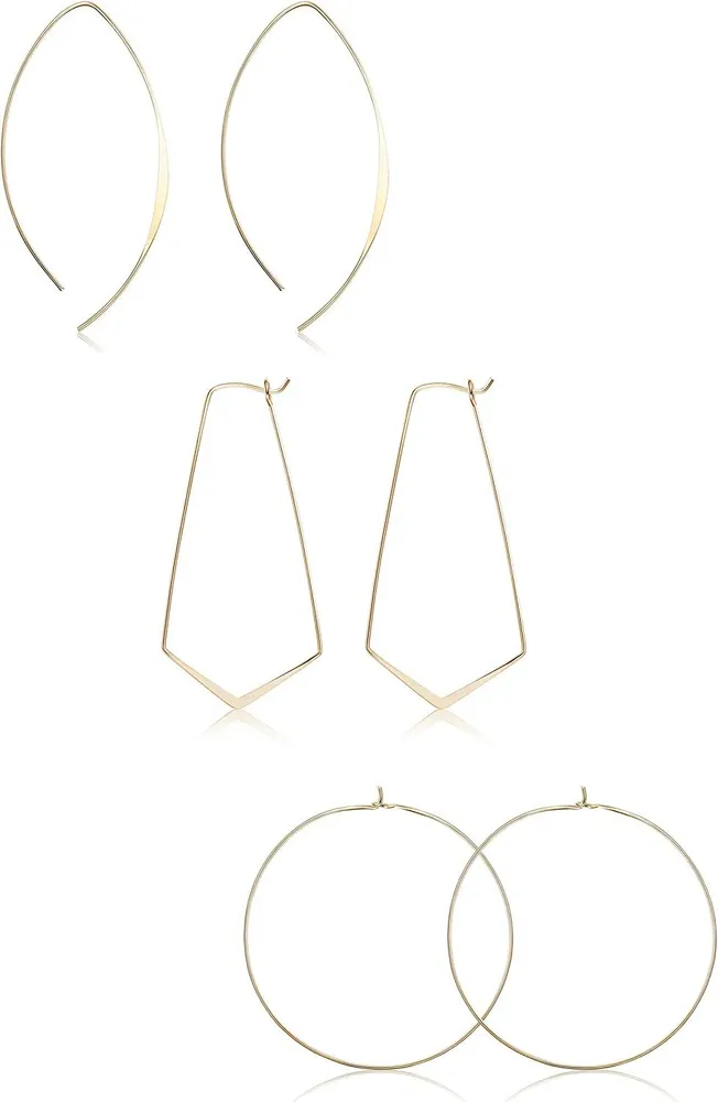 3Paare Sterling Silber Dünne Schleife Ohrringe Upside Down Geometrische Schleife Threader Ohrringe Leichtgewicht Schleife Drop Dangle Hoop Ohrringe Set