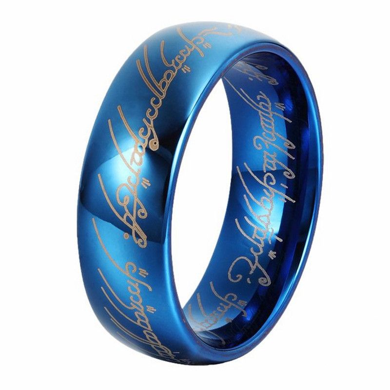 Wolfram Gold Ring 8mm Blauer Magischer Ring All-Match Wolfram Stahl Herren Ring