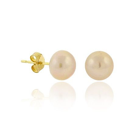 14K Gold Echtes Frischwasser Kultiviert Pink 6 - 6,5mm Knopf Perl Stud Ohrringe