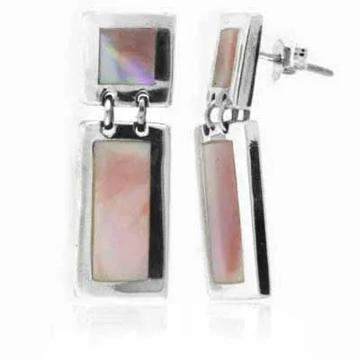 Sterling Silver Pink Shell Rechteck & Square Dangle Ohrringe