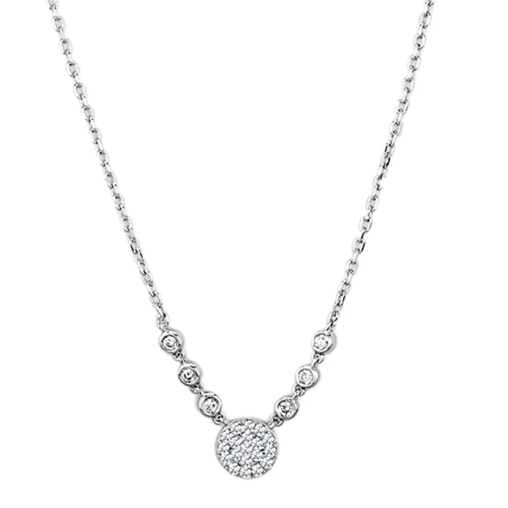 3W417 - Rhodium-Messing - Halskette mit AAA-Klasse CZ in Clear