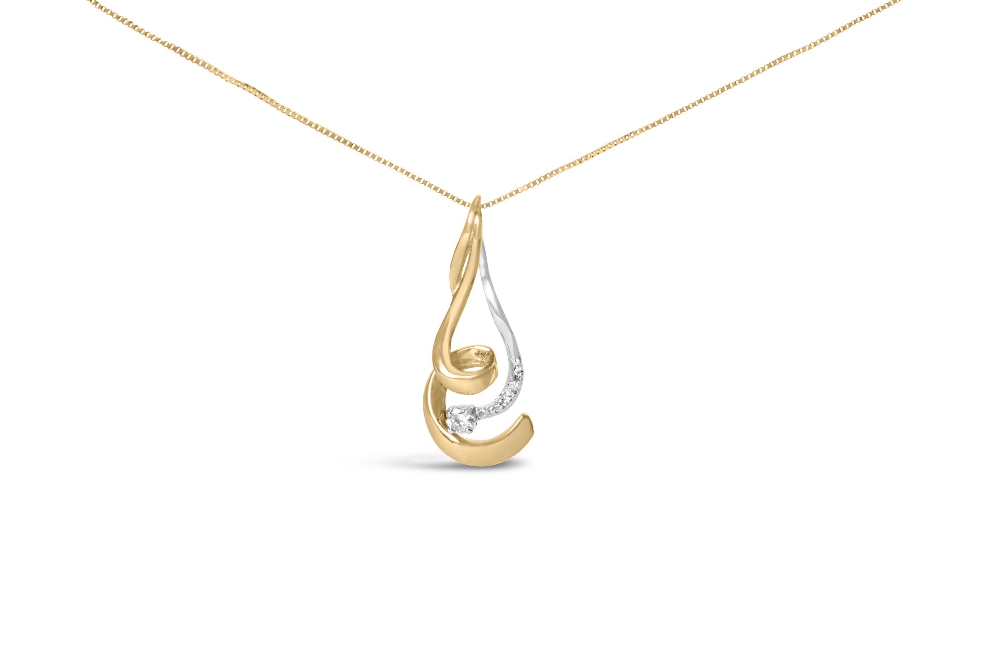 Espira 10K Zwei-Ton - Gold 1 / 10 cttw Round Cut Diamond Swirl Pendant Kette (I-J, I2 - I3)
