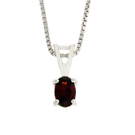 Sterling Silver Prong Set Echtes Granat Kleine Ovale Anhänger