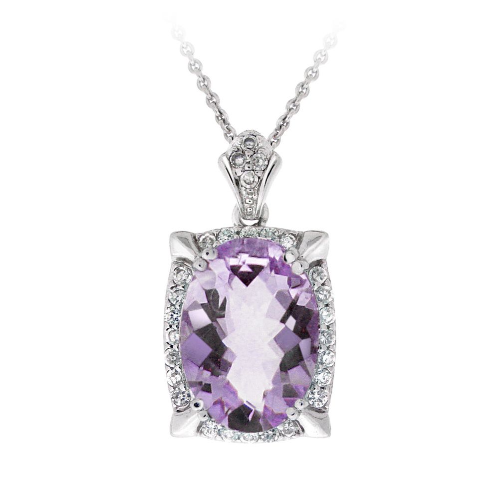 Rhodium Plated 5.4ct Amethyst & CZ Oval Halskette