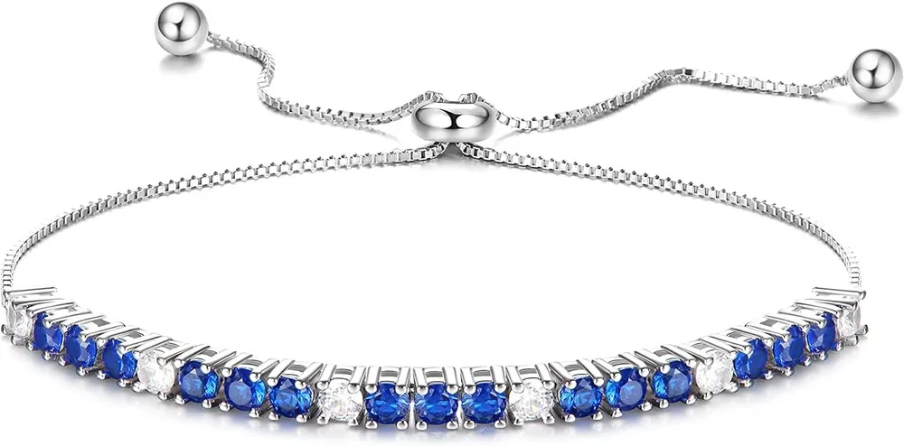 Sterling Silber AAA + CZ Tennis Armband für Frauen Weißgold Plated Adjustable Bolo Armband Blau Kubik Zirkonia Valentinstag Hochzeitsgeschenk