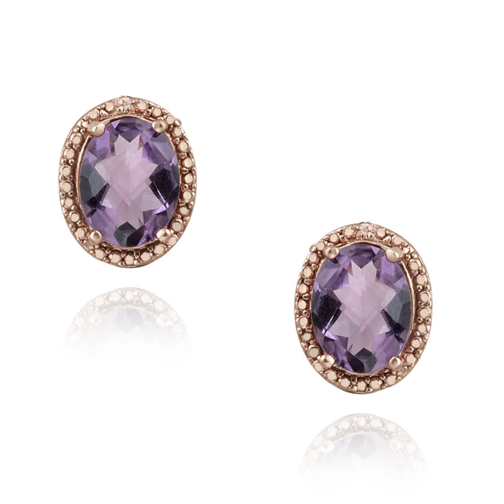 18 Karat Rose Gold über Sterling Silber 3,3 Karat Amethyst & Diamant Akzent Oval Ohrringe