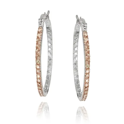 Sterling Silber Champagner Diamant Akzent 33mm Oval Hoop Ohrringe