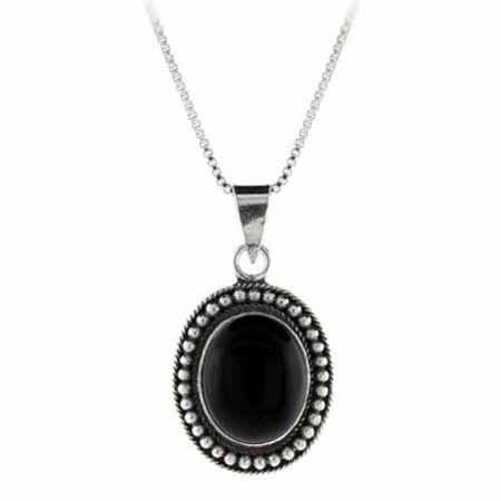 Echtes Onyx Stein Sterling Silber Bali Perlen Oval Anhänger