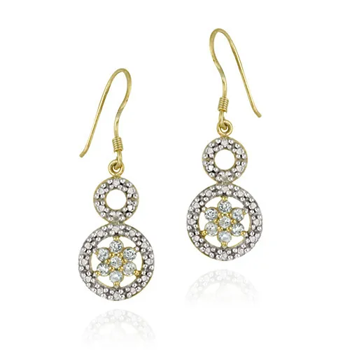 18 Karat Gold über Sterling Silber Blau Topaz Blume & Diamant Akzent Doppelkreis Ohrringe