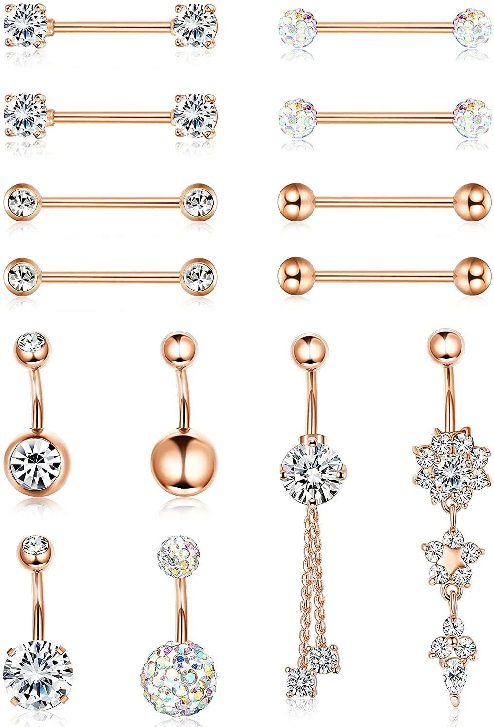 Ringe Dangle Bauchknopf Ringe für Frauen 14G 316L Chirurgische Stahl gebogen Nabel Barbell CZ Zunge Ringe Nipple Piercing Schmuck