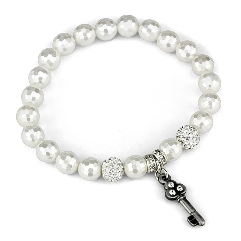 LO3797 - Antike Silber-Messing - Armband mit synthetischem Glas in Weiß