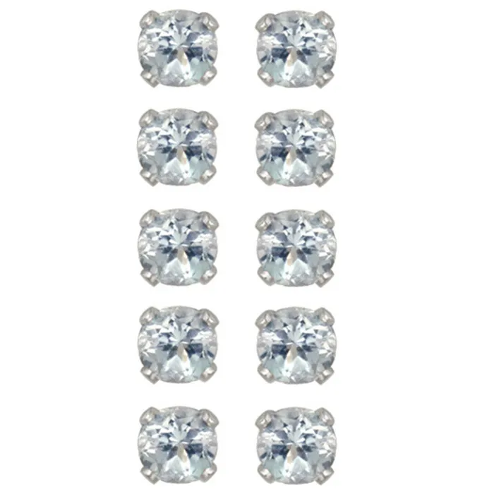 Sterling Silber 5,8ct Blau Topaz 5mm Stud Ohrringe, Satz von 5