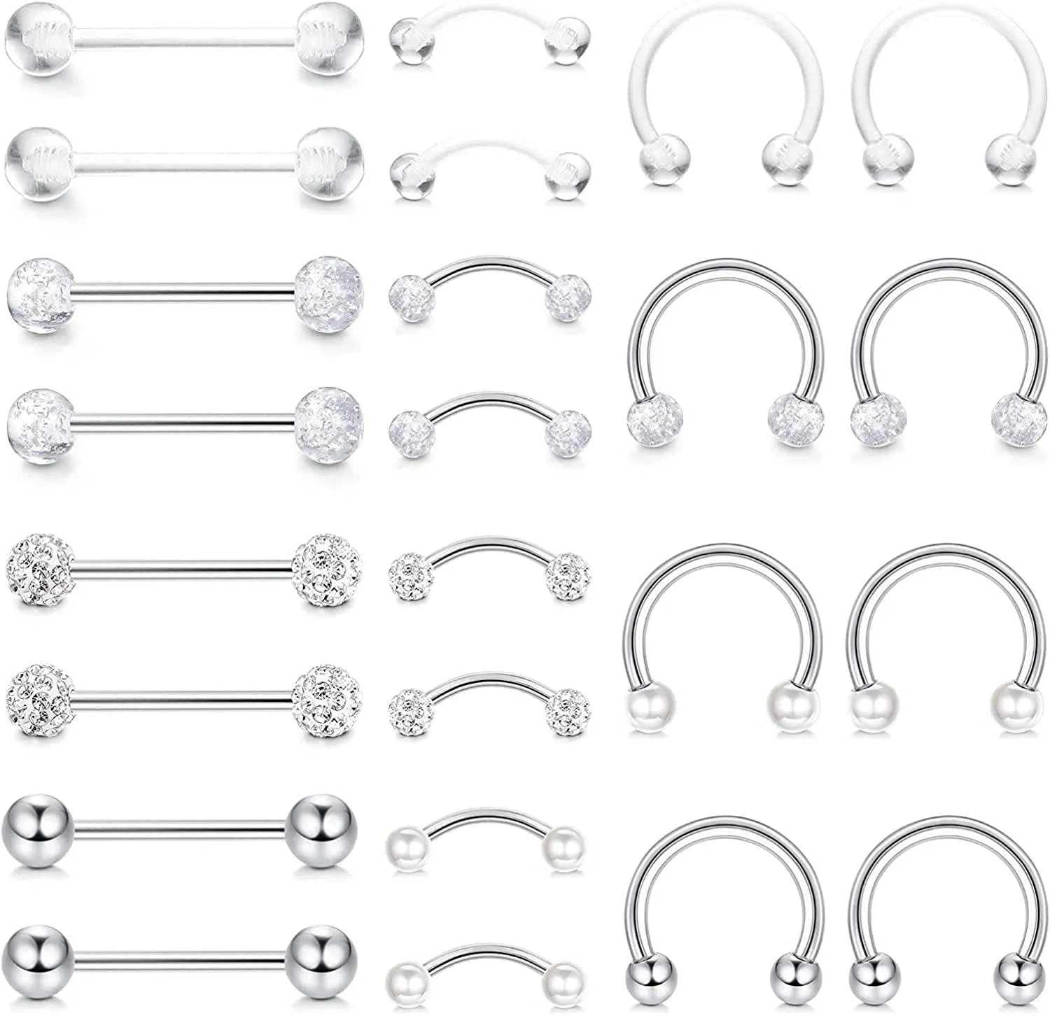 24 Stück Edelfeisen Daith Rook Ohrringe Nipple Septum Augenbrauenringe für Frauen Männer Knorpel Helix Tragus Piercing Zunge Nipplerings Barbell Body Minimalist Set