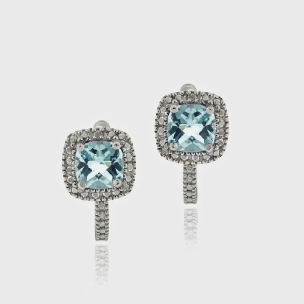 Sterling Silver Faceted Blue Topaz & Diamond Accent Huggie Ohrringe