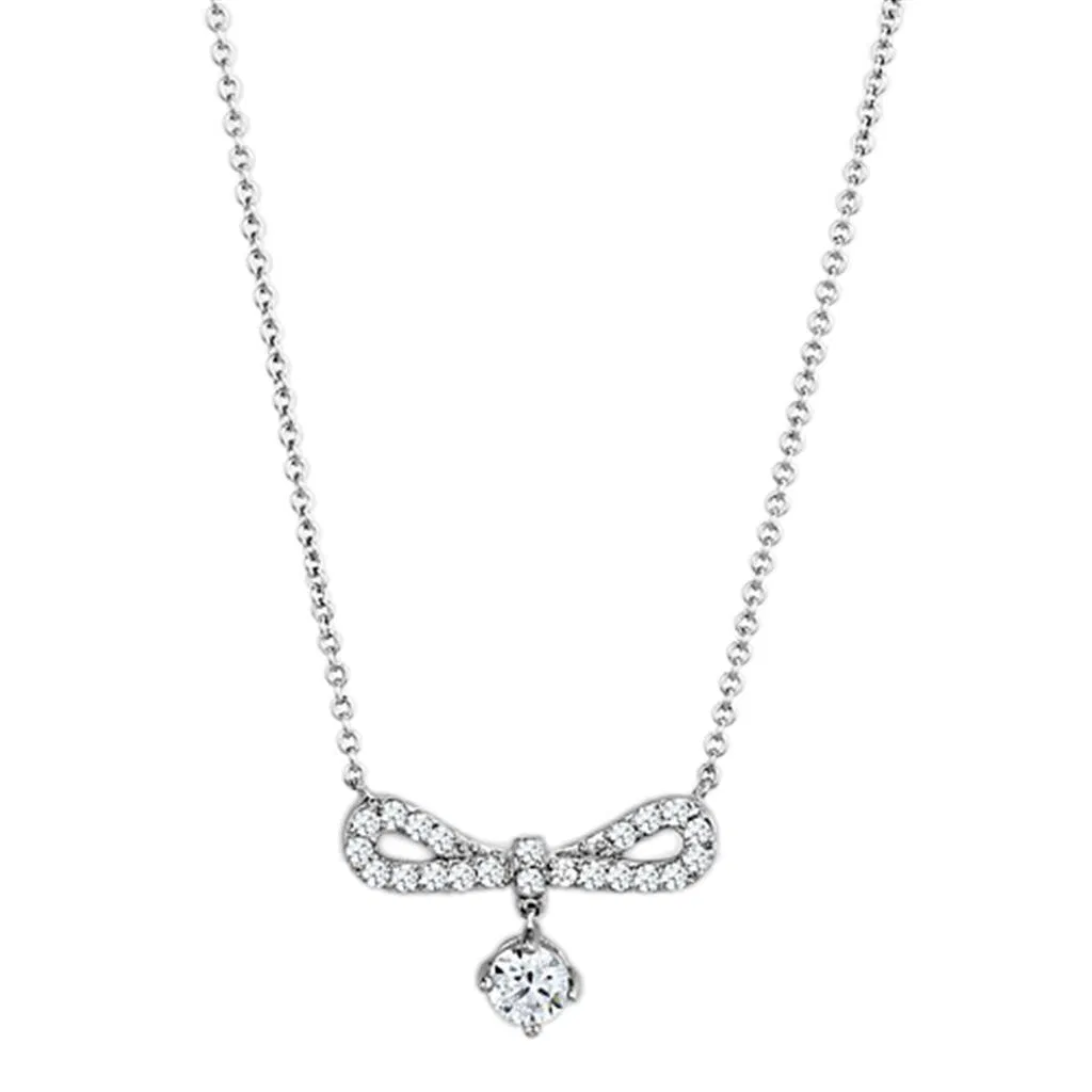3W452 - Rhodium-Messing - Halskette mit AAA-Klasse CZ in Clear