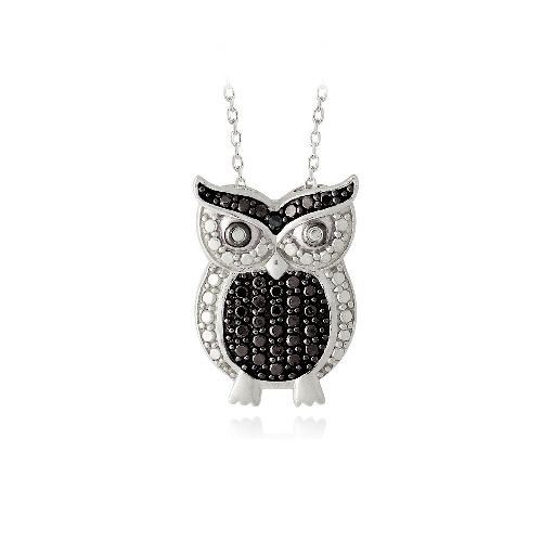 Sterling Silber Black Diamond Accent Owl Halskette