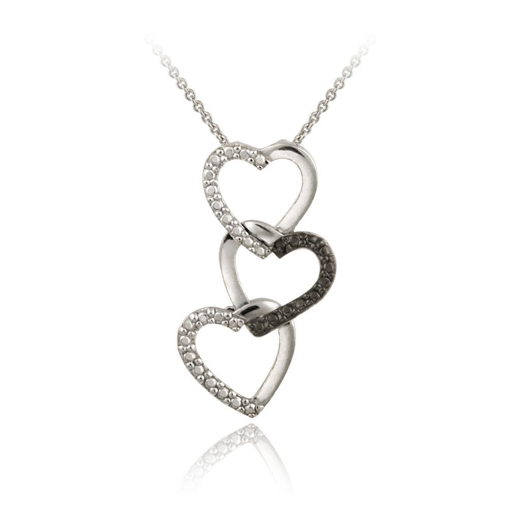 Sterling Silber schwarzer Diamant Akzent Triple Heart Anhänger