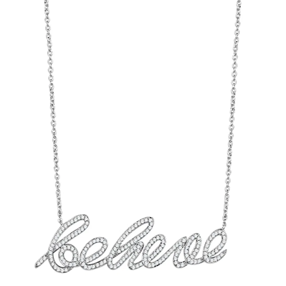 3W454 - Rhodium-Messing - Halskette mit AAA-Klasse CZ in Clear