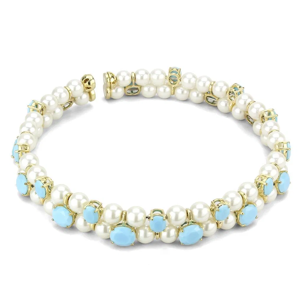 LO4661 - Gold-Messing - Halskette mit synthetischem Glas in Weiß