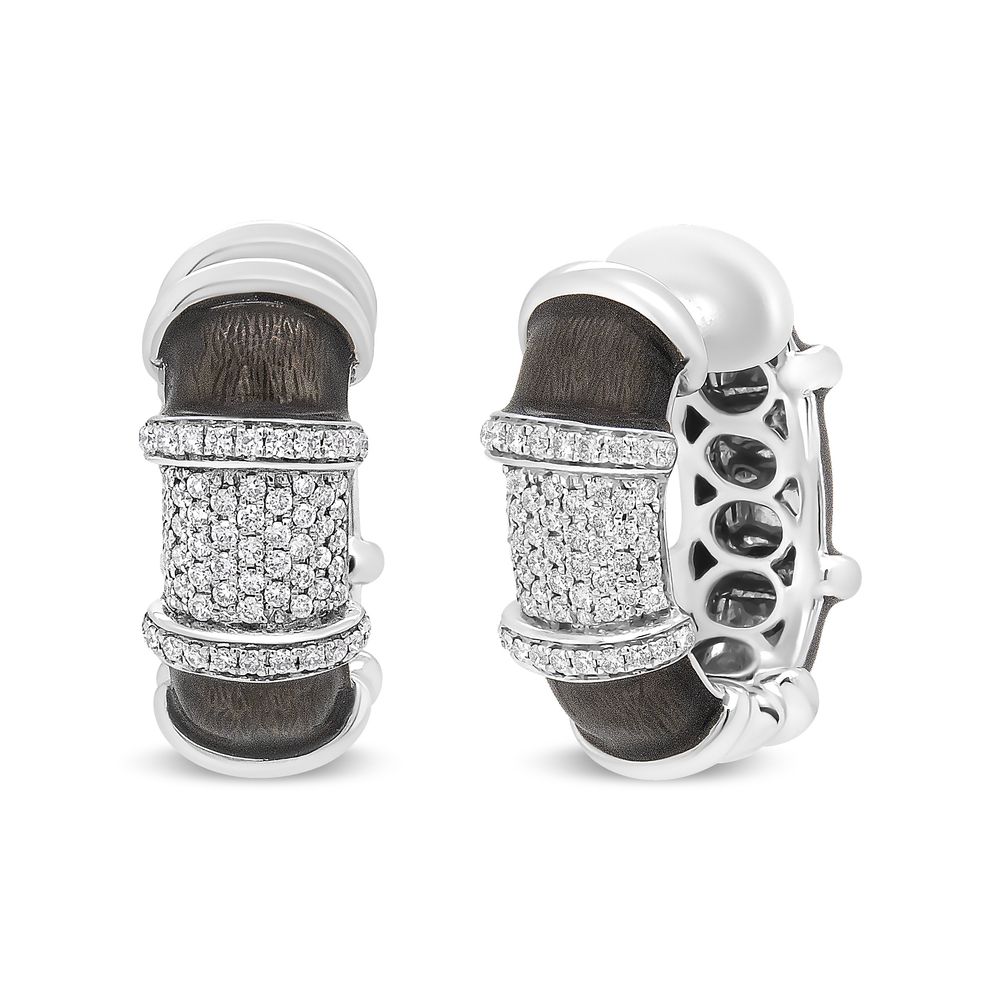 18K Weißgold Flash Plated .925 Sterling Silber Clear Graphit Grau Enamel 5 / 8 Cttw Round Diamonds Huggie Hoop Ohrringe (F-G Farbe, VS1 - VS2 Klarheit)