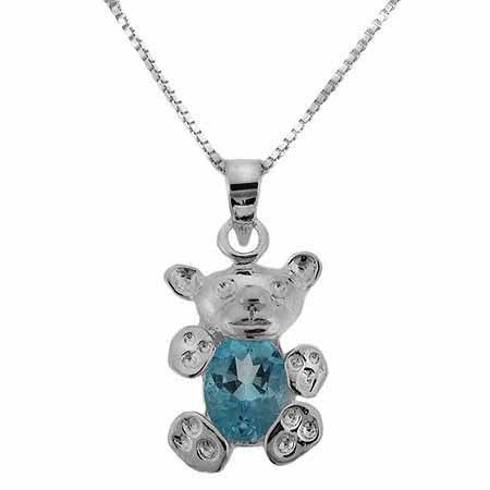 Sterling Silber Blau Topaz Teddy Bär Anhänger