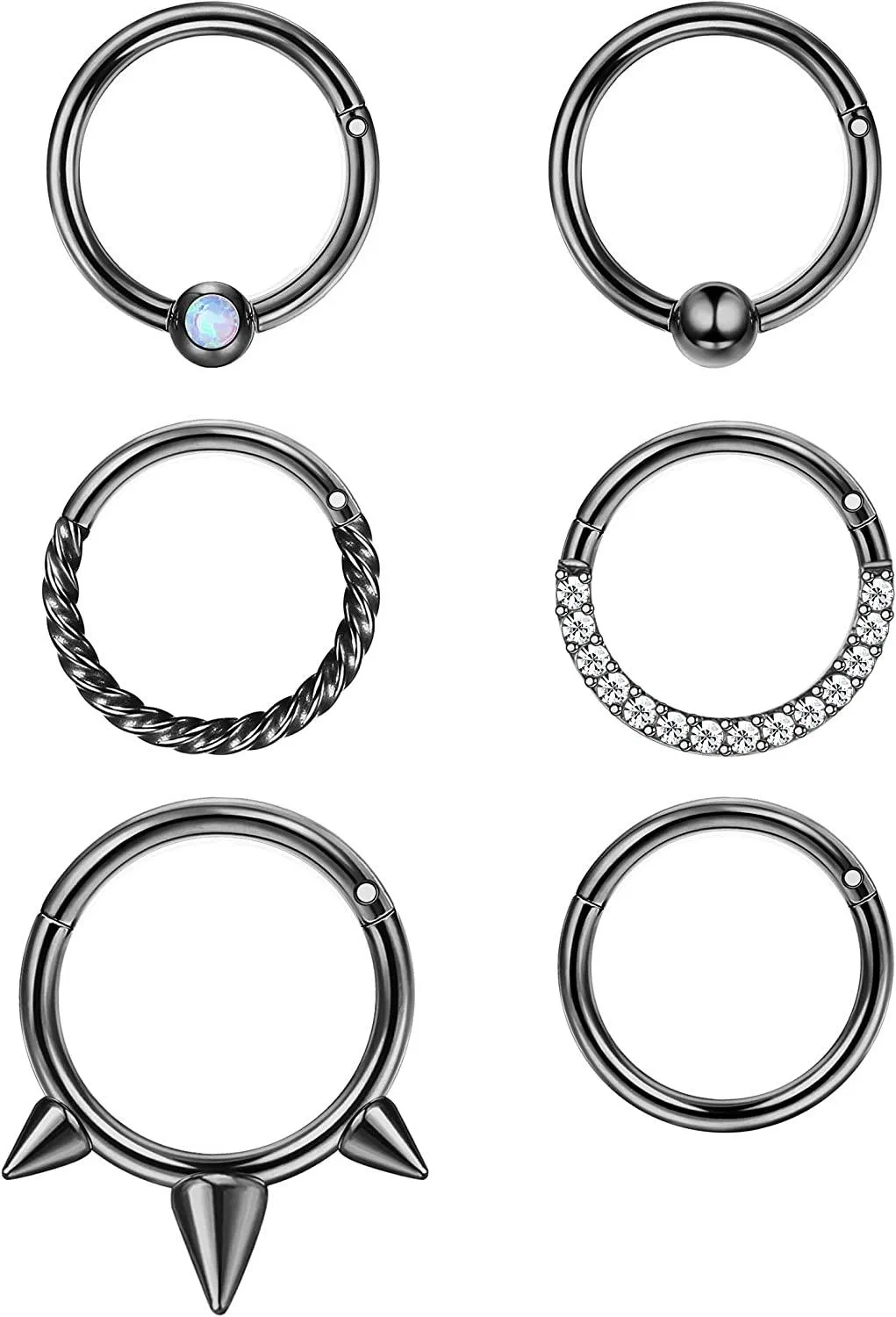 6pcs 16G Septum Ring Knorpel Hoop Ohrringe für Frauen Männer Edelstahl Nasenringe Daith Tragus Helix Ohrringe Hinge Clicker Ringe CZ Opal Piercing 8mm 10mm