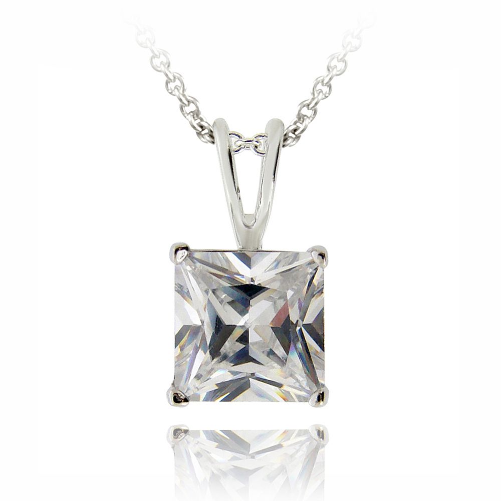 Silberton 3ct CZ Quadrat Solitaire Halskette, 8mm