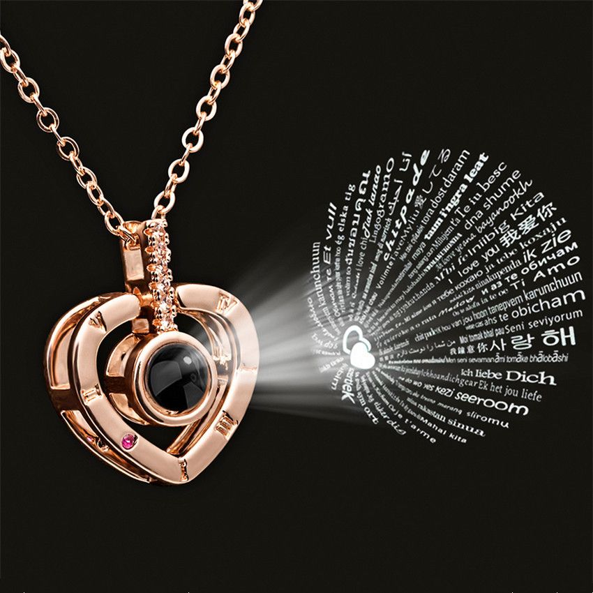 Projektion Halskette 100 Sprachen Ich liebe dich Anhänger Halskette für Liebhaber Freundin 2022 Kreatives Paar Romantischer Schmuck Geschenke