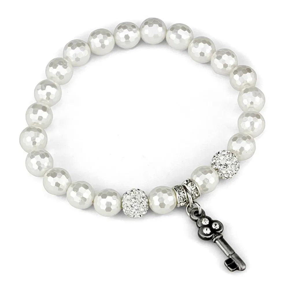 LO3797 - Antike Silber-Messing - Armband mit synthetischem Glas in Weiß