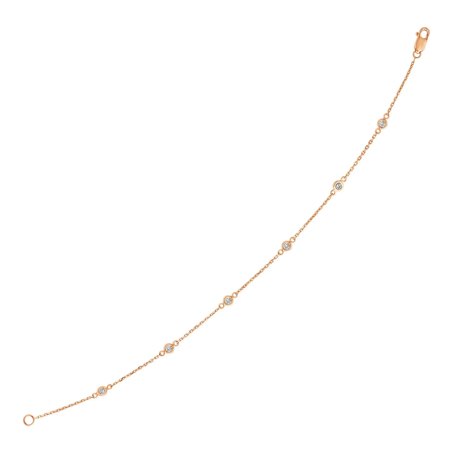 14 Karat Rose Gold 7 Zoll Armband mit Diamant Stationen