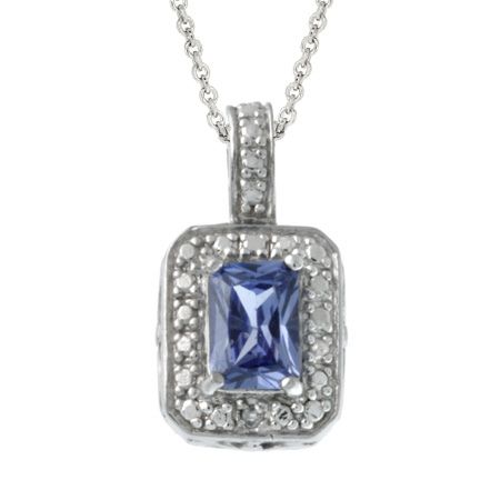 Sterling Silber Diamant Akzent & Lavendel CZ Rechteck Anhänger