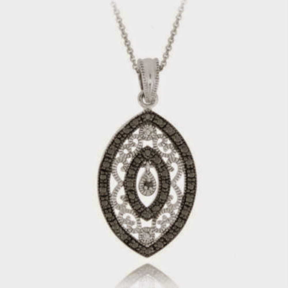 Sterling Silber Schwarz Diamant Akzent Filigree Medallion Anhänger