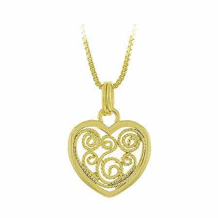 18 Karat Gold über Sterling Silber Filigree Herz Anhänger