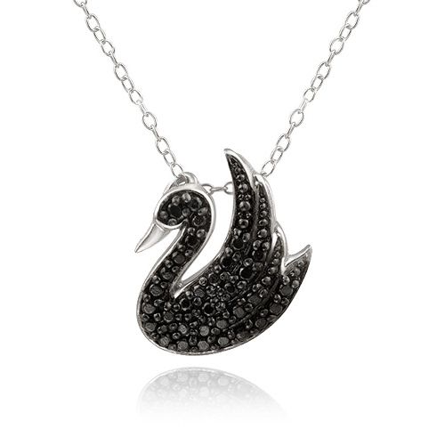 Sterling Silber Schwarz Diamant Akzent Schwan Halskette