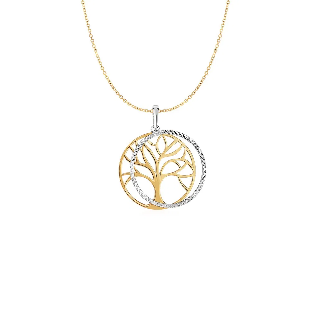 Zwei-Schicht Baum Anhänger in 14 Karat Zwei-Ton - Gold