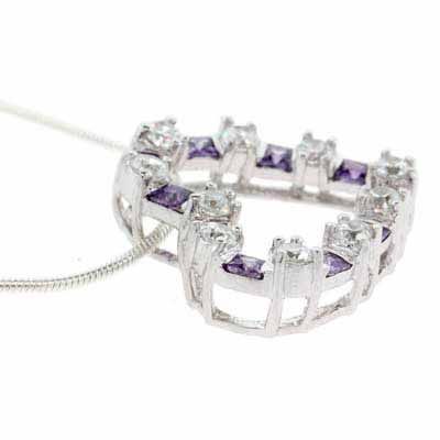 Sterling Silber Amethyst CZ & Clear CZ Floating Heart Pendant