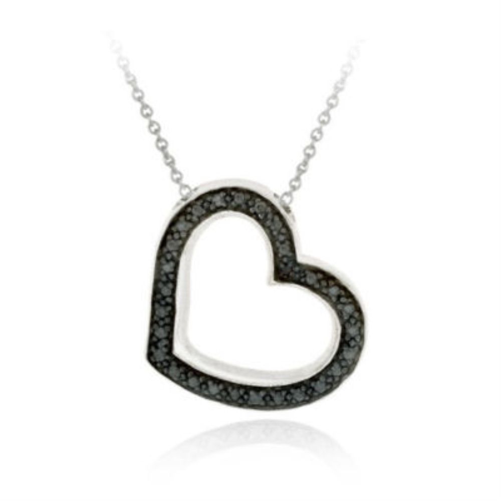 Sterling Silber Schwarz Diamant Akzent Open Heart Anhänger