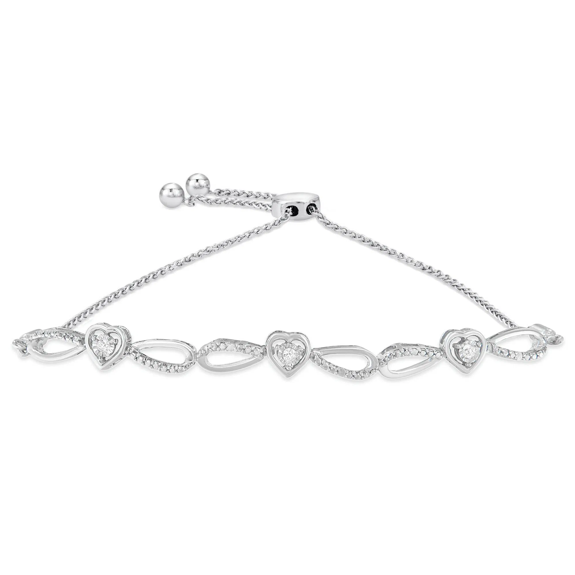 .925 Sterling Silber Diamant Akzent Herz und Infinity 4'-10 'Verstellbares Bolo Armband (I-J Farbe, I3 Klarheit)