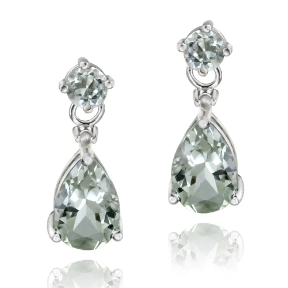 Sterling Silber 3ct Grüne Amethyst & Diamanten Akzent Tränenringe