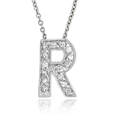Sterling Silber CZ Letter R Initial Pendant