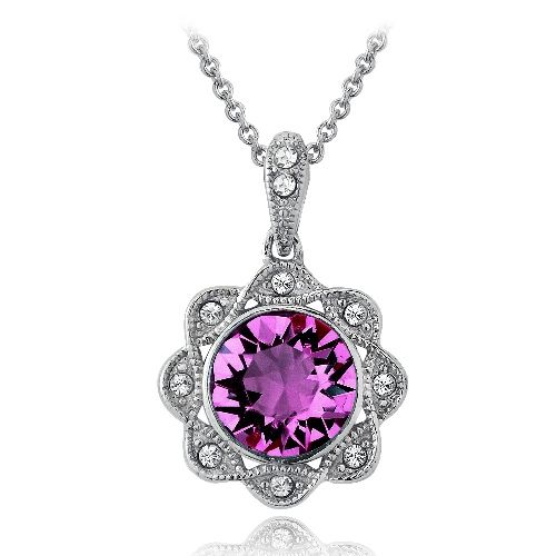 Silberton Purple & Clear Swarovski Elemente Halo Blumen Halskette