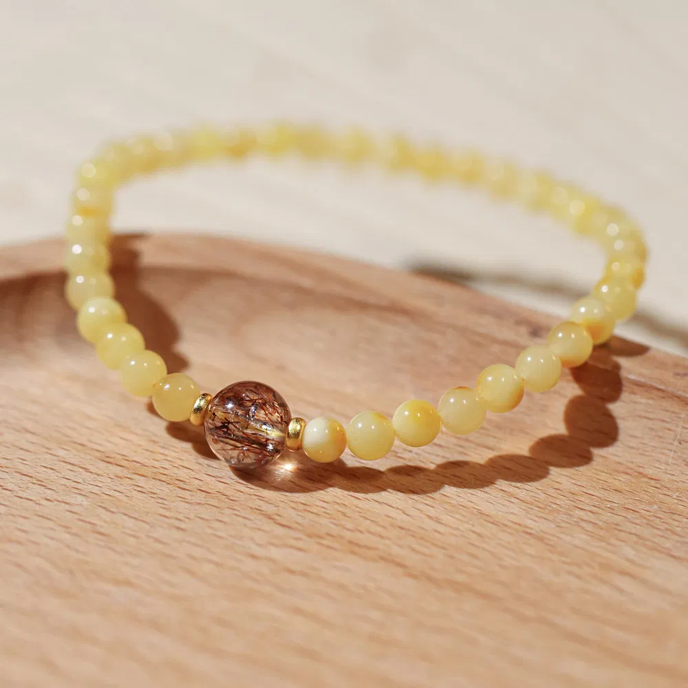 Single Circle Amber Beeswax String mit Passepartout