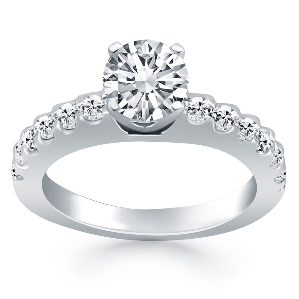 14 Karat Weißgold Diamant Micro Prong Cathedral Verlobungsring
