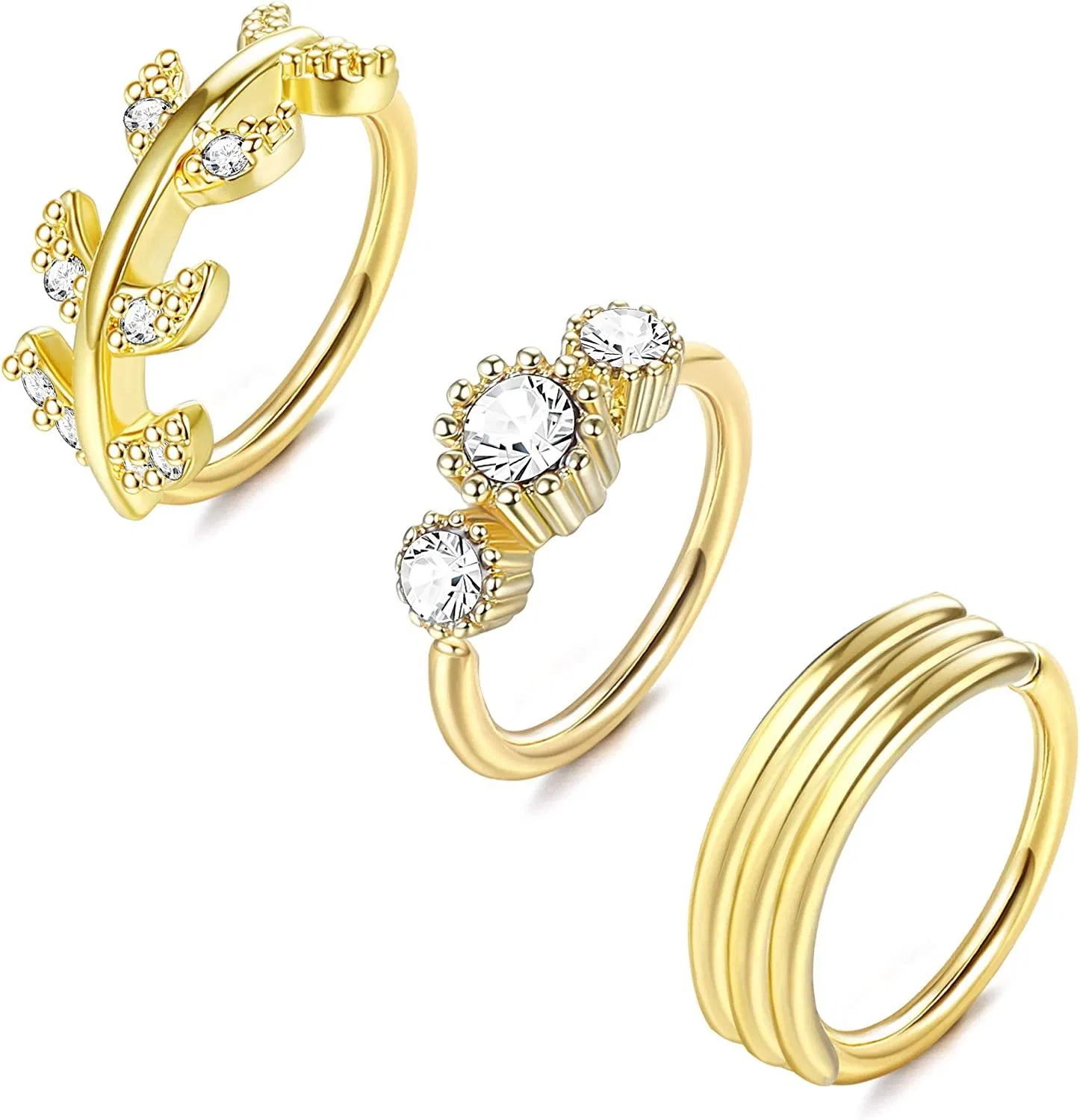 3 Stück 925 Sterling Pin Nasenring Schleife; 20G Kubik Zirkonia süße Nasenring Gold plated Knorpel Ohrringe Nasen Piercing für Frauen