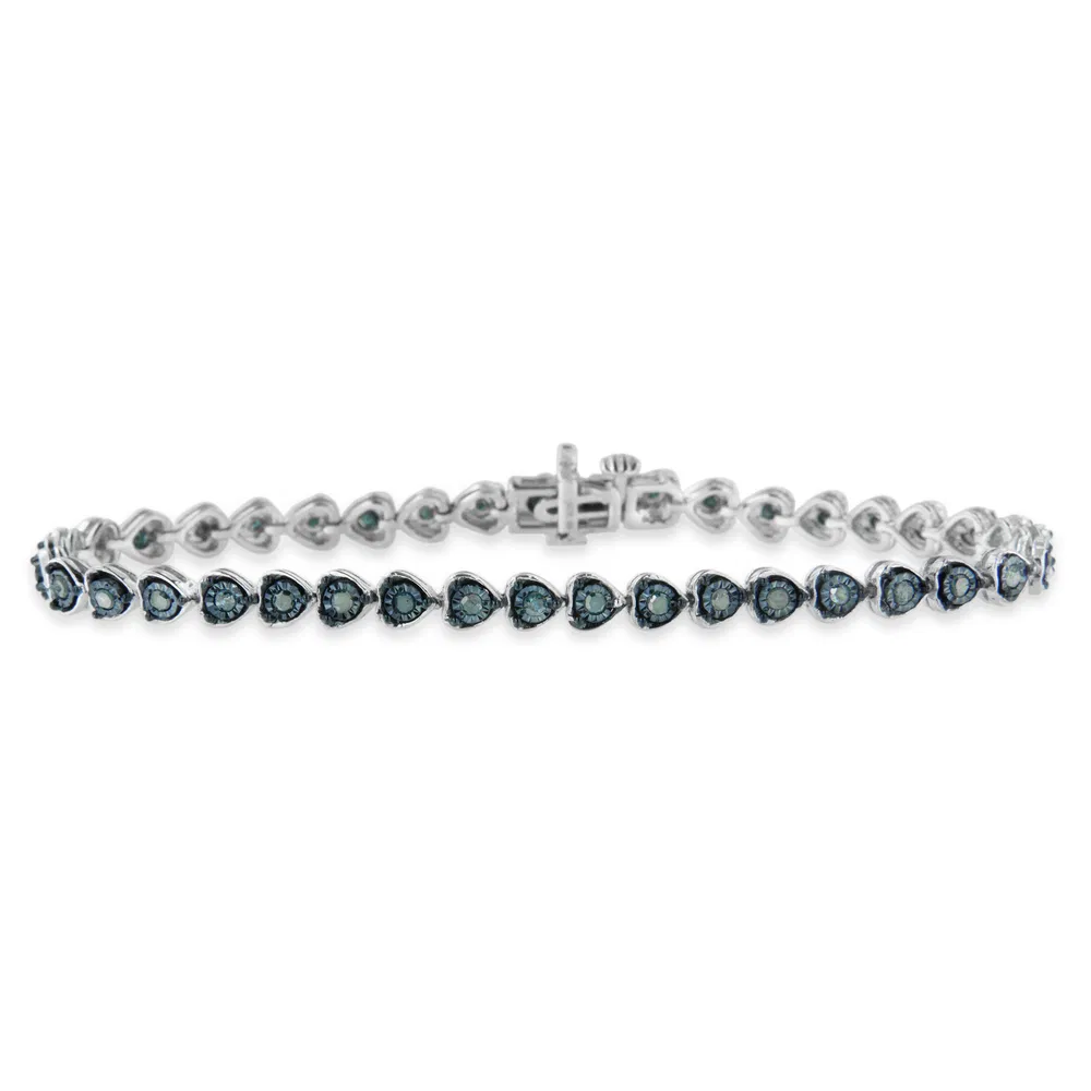 Schwarzes Rhodium über .925 Sterling Silber 1.0 Cttw Wunder-Set Diamant Herz-Link 7