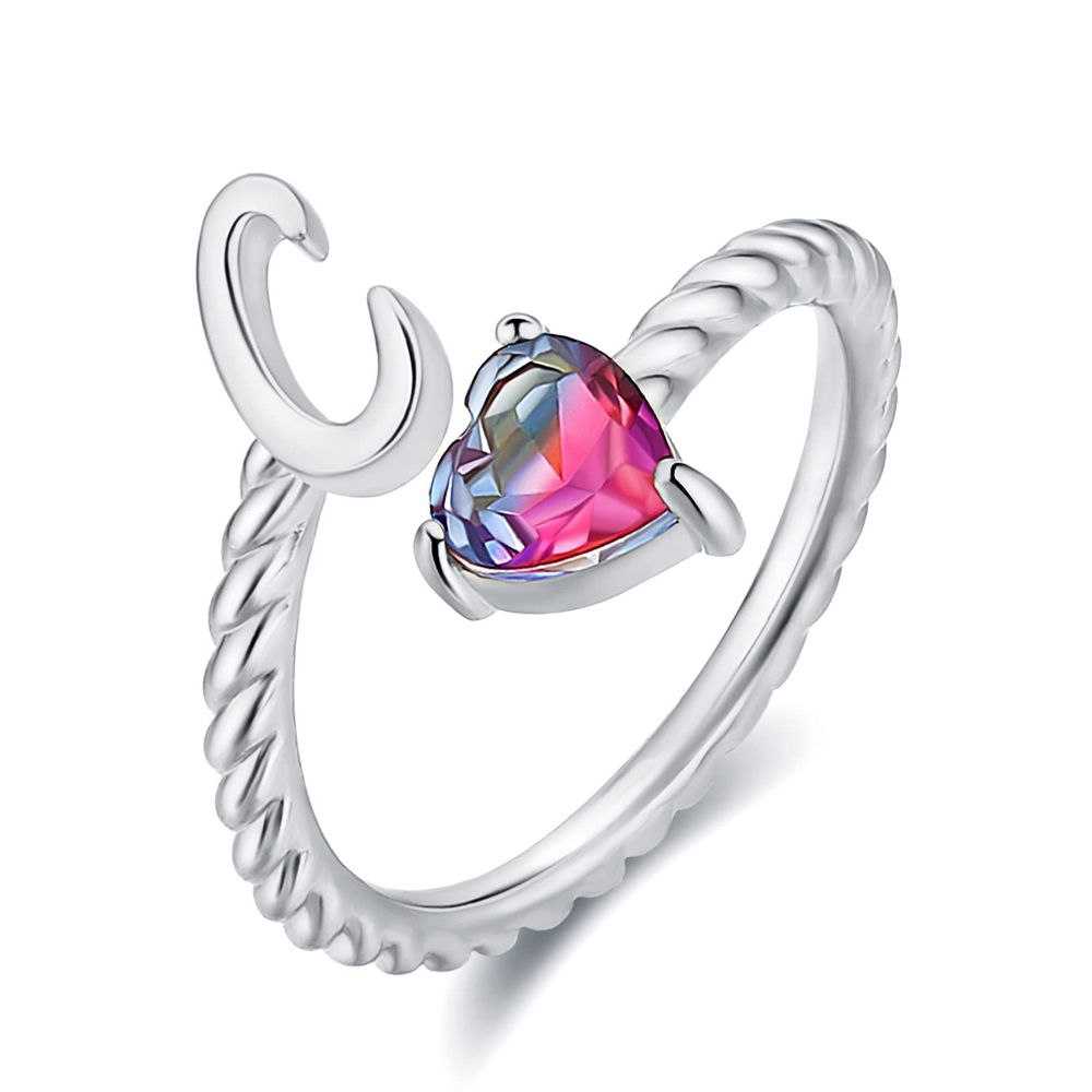 Einstellbarer A zu T Anfangsbuchstabenring 18K Goldplatte Zirkonringe für Mädchen Frauen Weißgold Plated Stacking Ring Geburtstag Schmuck Geschenk für Mutter Freundin